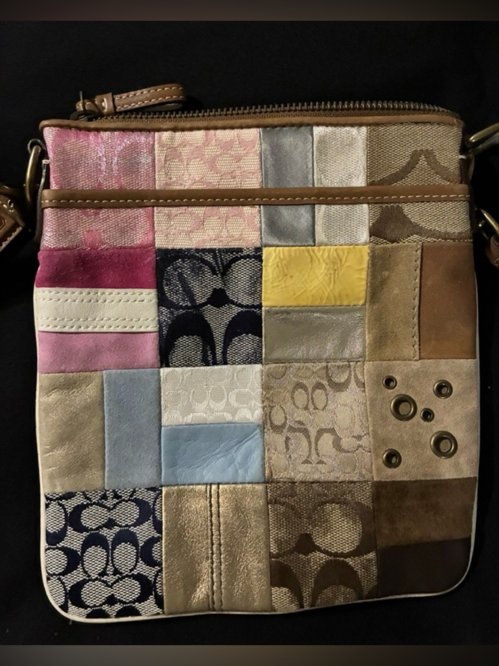 Coach Vintage Patchwork Crossbody Sling Bag in Pink, Yellow, Blue, Brown - Picture 3 of 9